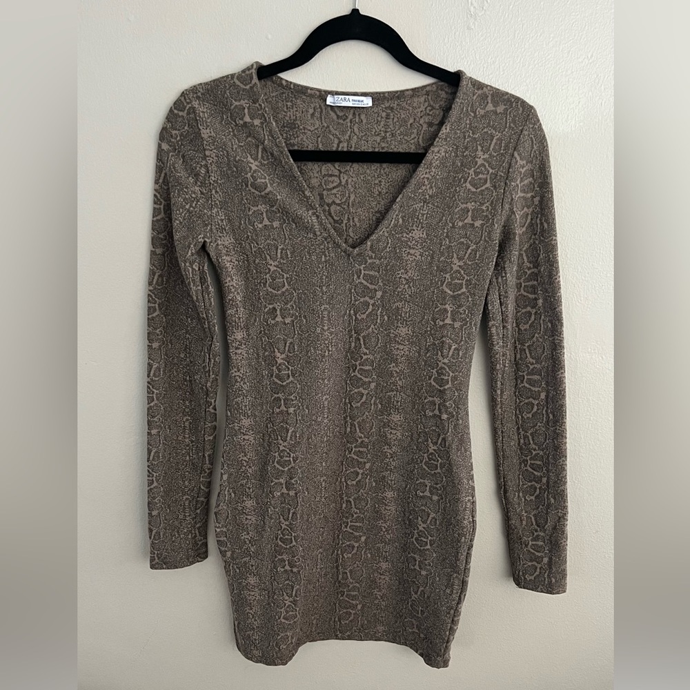 Zara Trafaluc Snakeskin Bodycon Long Sleeve Dress